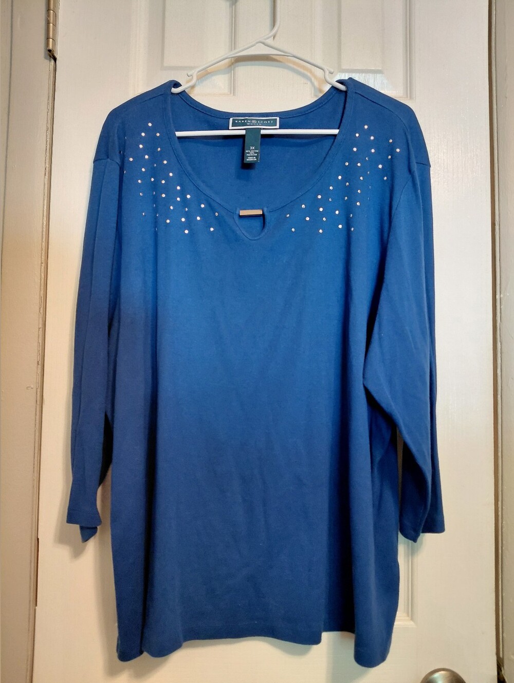 Dana Buchman Royal Blue Scoop Neck Long Sleeve Top with Stud Accents